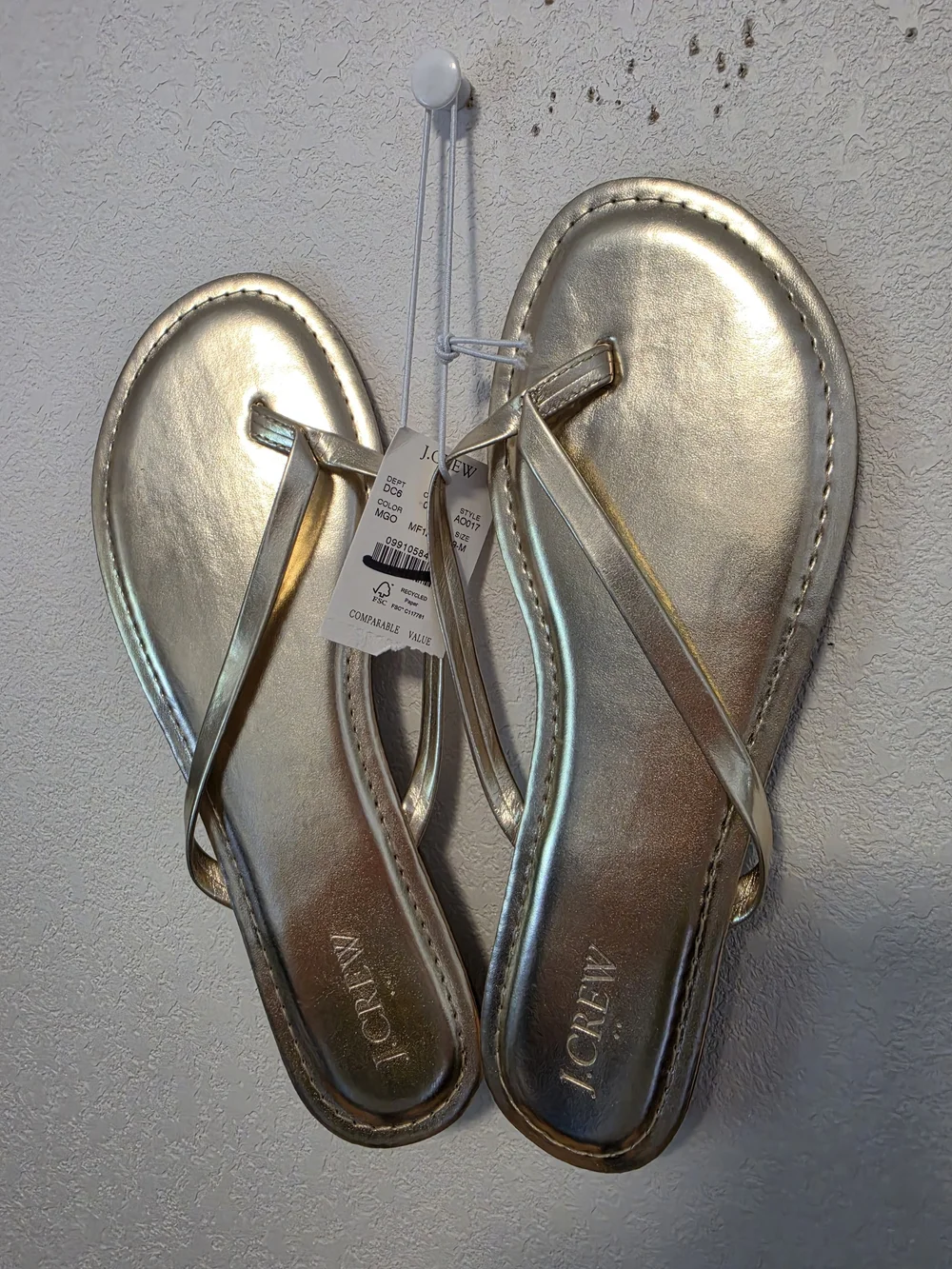 J. Crew Factory Metallic Gold Thong Sandals - Women Size 9 NWT